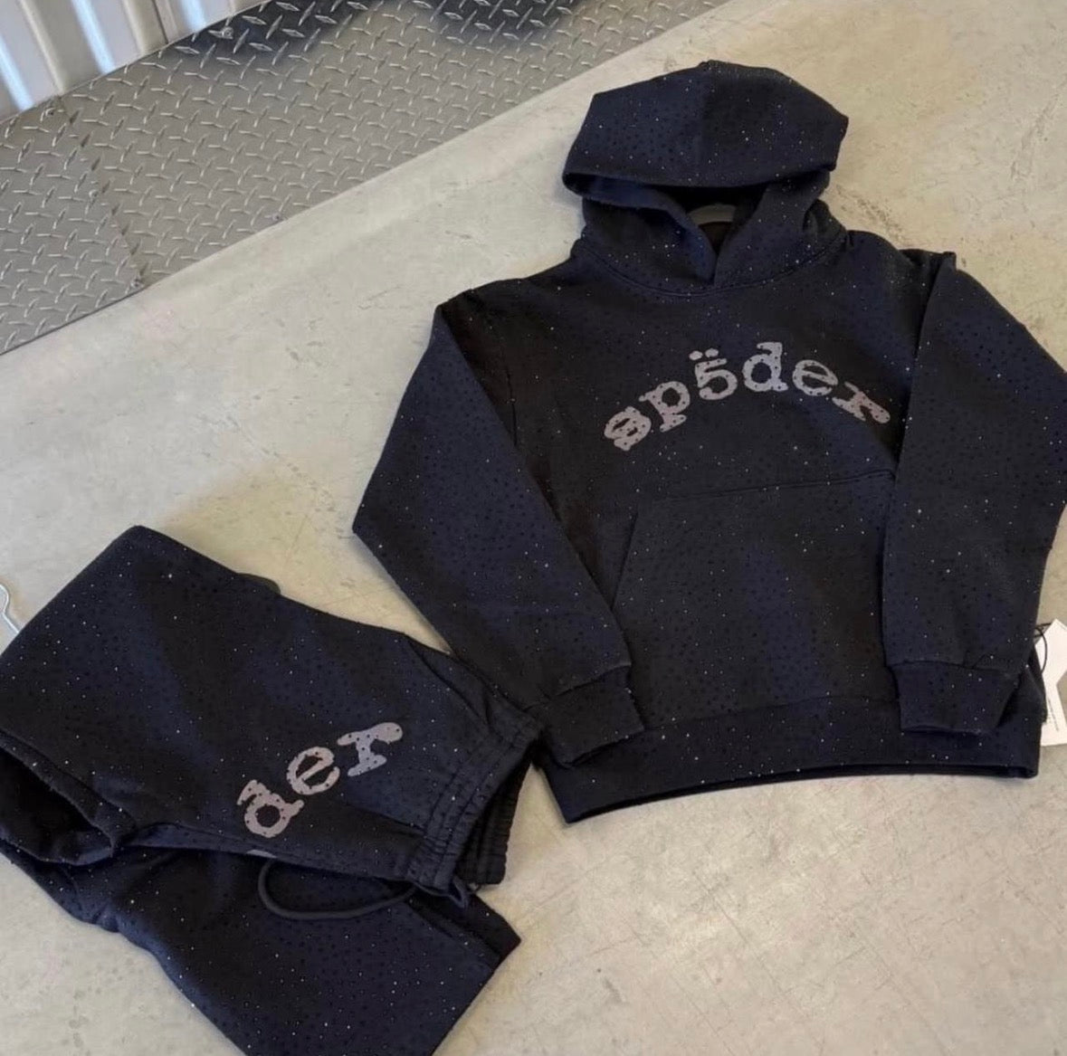 Black Rhinestone Sp5der Set